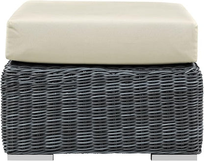 Modway Summon Wicker Rattan Outdoor Patio Sunbrella Square Ottoman in Canvas Antique Beige