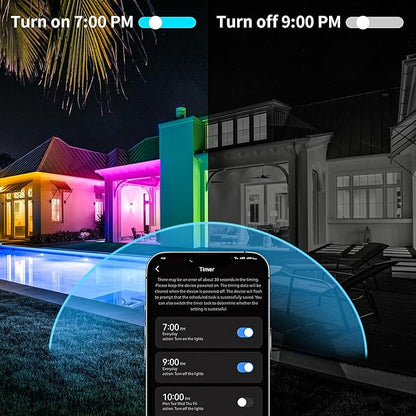 KSIPZE 50ft Outdoor led Strip Lights Waterproof IP68, RGB Outdoor led Lights with Button & Bluetooth App Control, Music Sync, Timer, Exterior Led Rope Lights for Decor Balcony, Roof, Garden, Pool