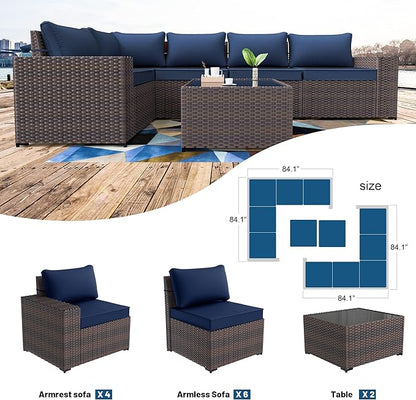 Kullavik 12 Pieces Outdoor Patio Furniture Set PE Wicker Rattan Sectional Sofa Patio Conversation Sets,Navy Blue