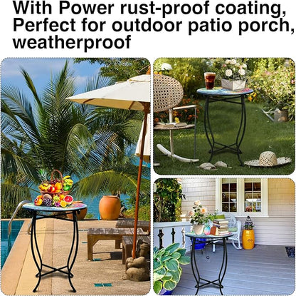 Fashion&cool Outdoor Side Tables, 14" Round Patio Side Table, Weather Resistant Metal End Table Side Table for Patio Yard Porch Balcony Garden Bedside, Plant Stand for Indoor Outdoor