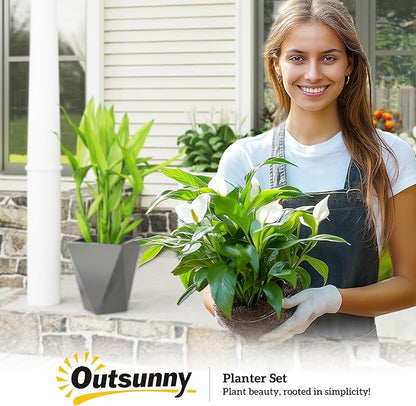 Outsunny Set of 3 Tall Planters, 18", 15.25", 11.75", MgO Indoor Outdoor Planters with Drainage Holes, Stackable Flower Pots for Garden, Patio, Balcony, Front Door, Gray