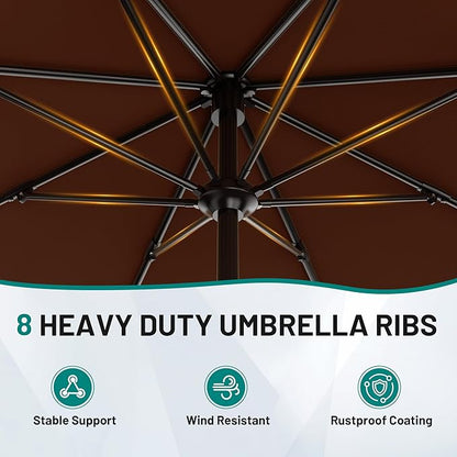 AreShark 9 FT Patio Umbrella for Outdoor, Outdoor Table Umbrella with Push Button Tilt and Crank, Outdoor Patio Umbrellas with 8 Sturdy Ribs for Market, Garden, Pool (Brown)