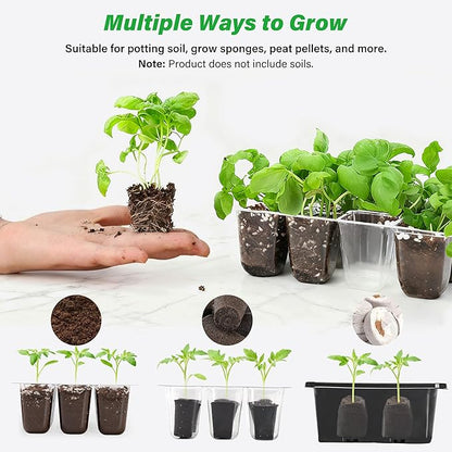 Bonviee 5-Pack Seed Starter Tray Seedling Kits,Plant Starter Kit with Adjustable Humidity Dome and Base Indoor Greenhouse Mini Propagator for Seeds Growing Starting (12 Cells per Tray,Black)