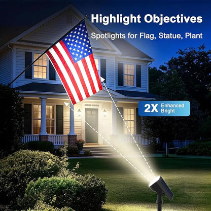 Solar Lights Outdoor Waterproof IP65, Super Bright LED with Lens, 6500K 2 Lighting Modes, Solar Powered Yard Garden Solar Spot Lights for Outside Landscape Auto On/Off -8 Pack