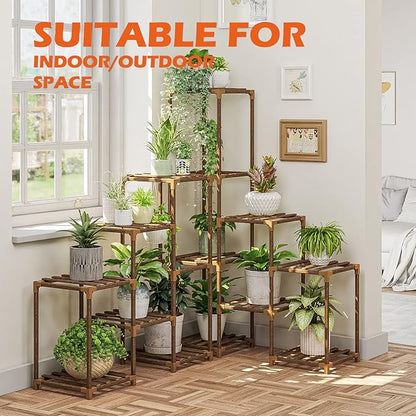 Bamworld Plant Stand Indoor Corner Plant Shelf Outdoor Flower Shelves Wooden Plant Stands Garden Wood Plant Holder Rack for Living Room Corner Lawn Window 03B