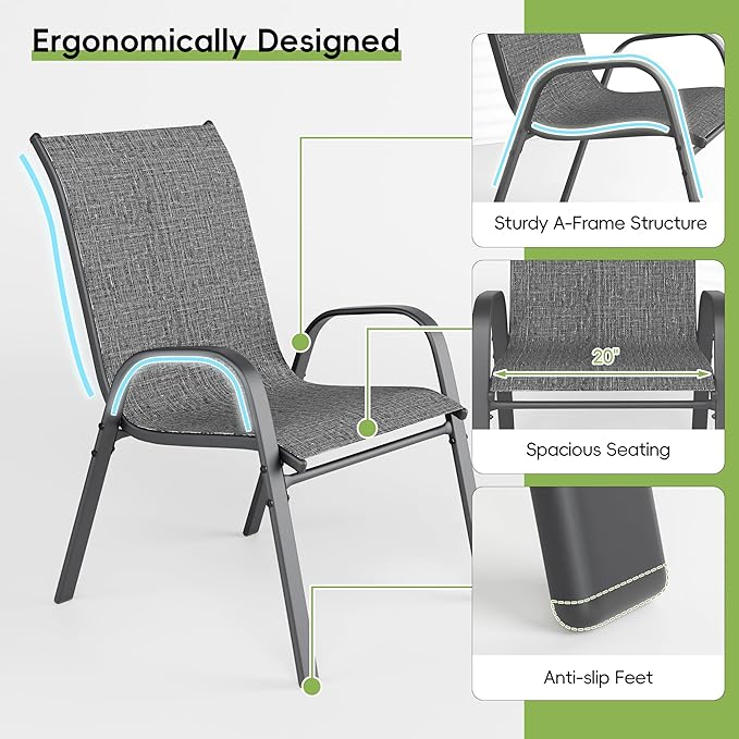 Patio Dining Chairs Set of 4, Dark Grey Metal Frame with 650D Fabric