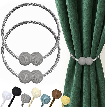 Hion Magnetic Curtain Tiebacks Grey 2pcs, Curtain Tiebacks Buckles Holdbacks Holders Hooks Clip for Home Bedroom Office Decorative Curtain