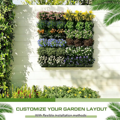 30 Set 60 Pocket Vertical Stackable Wall Planters Kit Outdoor Self Watering Plastic Planter Grow Hang Mount System for Strawberry Flower Vegetable Home Fence Balcony Wall Decor