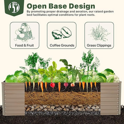 DTIG Galvanized Raised Garden Bed for Vegetables Flowers Herbs, Tall Metal Raised Garden Bed Kit with Garden Tools, Gloves, Plant Labels, Brown 6×3×2FT