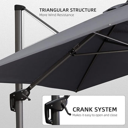 PURPLE LEAF 10' X 13' Patio Umbrella with Base Outdoor Cantilever Rectangle Offset Umbrella with 360-degree Rotation for Garden Deck Pool Patio Grey