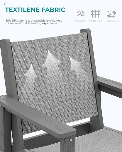SERWALL 3 Pieces Textilene Adirondack Bar Set, Tall Adirondack Bar Height Chairs with Bar Table, Sling Balcony Adirondack Chairs, Weather Resistance Resin Outdoor Bar Height Stools, Gray