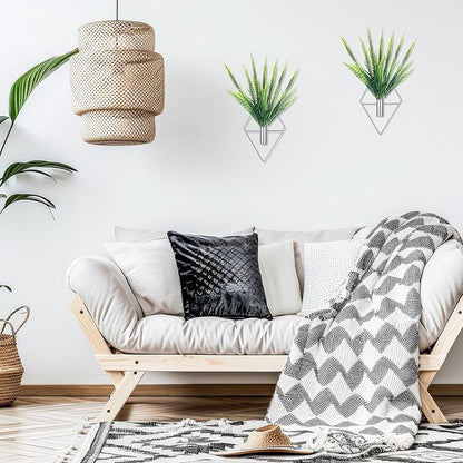 2 Pieces Wall Decor Hanging Planters with Artificial Plants Metal Hanging Vase Indoor Plants Holder Modern Boho Wall Art for Bathroom Bedroom Living Room Decor(Silver,Boston Fern)
