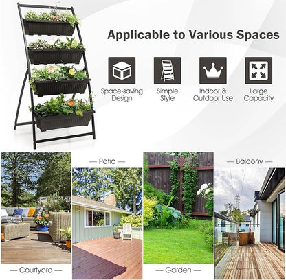 Giantex 5.2FT Vertical Raised Garden Bed, 4-Tier Elevated Planter Box w/4 Containers & Drainage Holes, Indoor Outdoor Freestanding Planter for Vegetables, Herbs, Flowers, Heavy-Duty Metal Frame