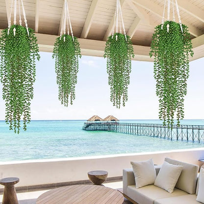 Waipfaru 4Pcs Artificial Hanging Plants, Fake Vines Fake Hanging Plants for Outdoors UV Resistant Ivy Artificial Plants Outdoor Faux Plants Indoor Bedroom Living Room Boho Wall Porch Shelf Decor