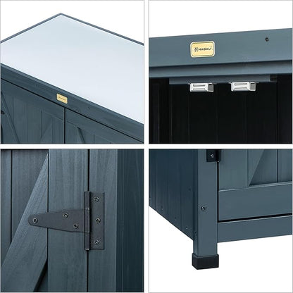 HABAU Outdoor Storage Cabinets Weatherproof for Patio, Garden Work Bench with Shelves & Metal Tabletop, Wooden Potting Table Workstation