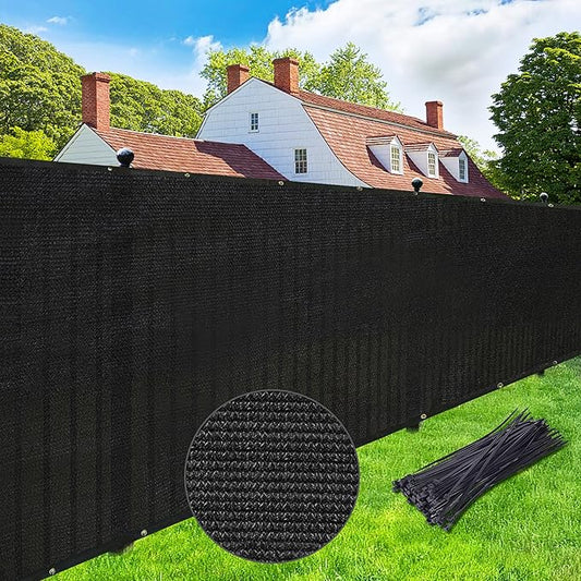 UPGRADE Privacy Screen 6' x 25' Fence Commercial Shade Cover with Brass Grommets Heavy Duty Perfect for Outdoor Back Yard, Black, Customizable
