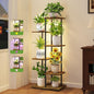 iDavosic.ly 5 Tier Plant Stand Indoor with Light, Tiered Corner Metal Wood Multiple Flower Holder Shelf, 42 Inch Tall Orchid Display Grow Rack for Living Room Bedroom, Modern Black & Rustic Brown