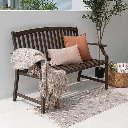 Grand patio 52" Farmhouse Outdoor Bench, Garden Benches with Anti-Rust Aluminum Powder Coated Frame, Faux Wood Grain Finish Frame Patio Bench for Front Porch, Northwoods Brown