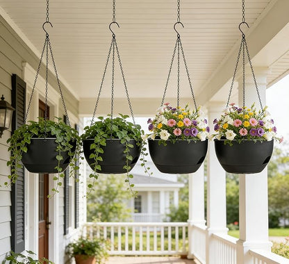 Set of 2-8 Inch Self Watering Hanging Planters for Indoor Outdoor，Hanging Plant Pots with Drainage & Removable Tray, Hanging Pots Holder for Ivy, Pothos, Ferns, Balcony & Patio, Black