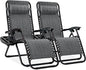 Best Choice Products Set of 2 Adjustable Steel Mesh Zero Gravity Lounge Chair Recliners w/Pillows and Cup Holder Trays - Gray