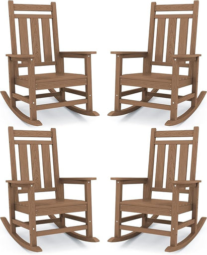 Outdoor Rocking Chairs Set of 4, Brown HDPE, 350 lb Capacity