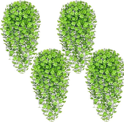 Waipfaru Artificial Hanging Four-leaf clover, 4pcs Fake Hanging Plants, Faux Ivy Pothos Vines Greenery for Wall Home Bedroom Living Room Aesthetic Kitchen Office Aesthetic Kitchen Indoor Outdoor Decor
