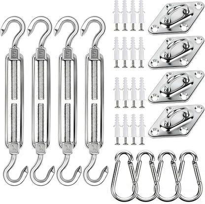 YOFIT 44 Pcs Shade Sail Hardware Kit, 5 Inch Outdoor Sun Sail Accessories, 304 Stainless Steel Turnbuckles & Brackets for Triangle/Rectangle Sails, Patio Canopy Installation Hardware Set Waterproof