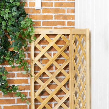Outsunny Wooden Raised Garden Bed with Trellis, 57" Freestanding Corner Planter Box for Vine Plants Flowers Climbing and Planting Natural