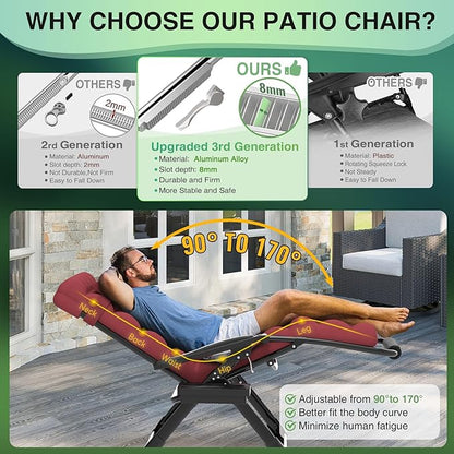 Suteck Oversized Zero Gravity Chair,33In XXL Lounge Chair w/Removable Cushion&Headrest, Reclining Camping Chair w/Upgraded Lock and Footrest, Reclining Patio Chairs Recliner for Indoor Outdoor,500LBS