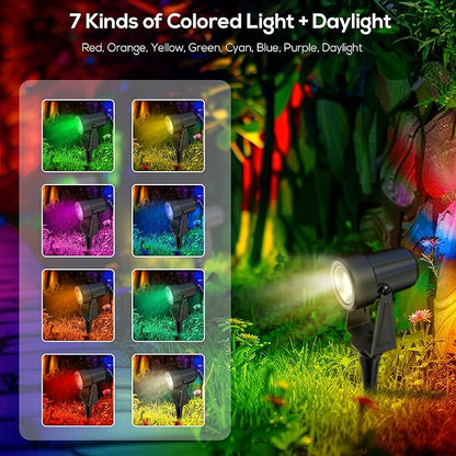 Banord RGBW Color Changing Outdoor Landscape Lighting, 6 Pack Low Voltage LED Outdoor Spotlight with Remote, IP65 Waterproof for Yard, Garden, Lawn