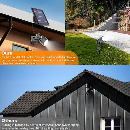 SUNLONG Solar Lights Outdoor Waterproof Solar Powered Spot Lights Aluminum Casting Landscaping Spotlight for Garden Yard Tree Uplight Downlight （Natural White）