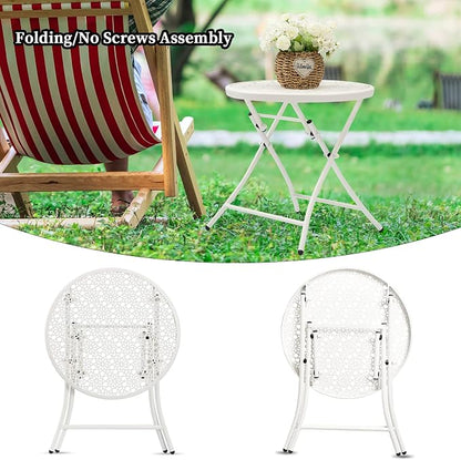 TeoKJ Folding Outdoor Side Tables, Anti Rust Small Patio Table Round Metal - Image 5