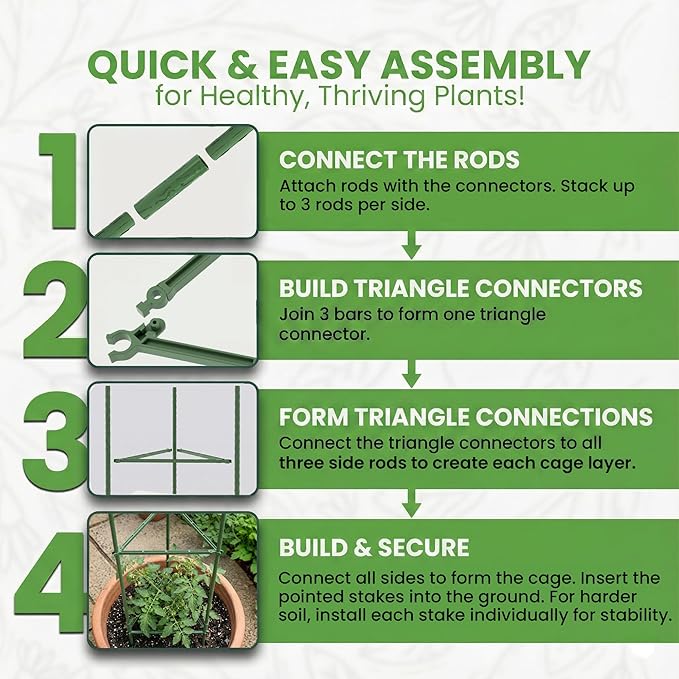 Tomato Cage - Large Trellis Stakes and Plant Support Structures for Vegetables and Climbing Plants - Tall Tomato Cages for Garden, Pots, Raised Garden Bed Outdoor Supplies (6 Pack - Up to 48")