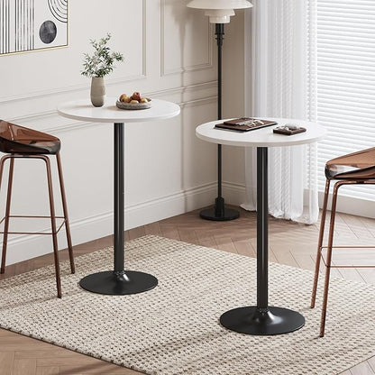 Flamaker Round Bistro Pub Table Modern Style Metal Base MDF Top Cocktail Bar Table Counter Bar Height for Pub, Dining Room, Party (4, White-Black)