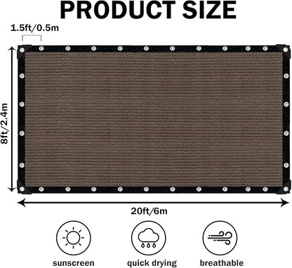Sun Shade Cloth with Grommets,90% UV Protection Shade Fabric,Pergola Shade Cover Canopy Fence Privacy Screen Balcony,Brown Sunshades for Patio Pergola Garden Backyard Outdoor,Mocha-8x20FT