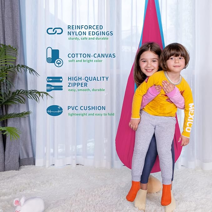 Kids Pod Hammock Chair, Cotton Sensory Swing in Pink or Blue