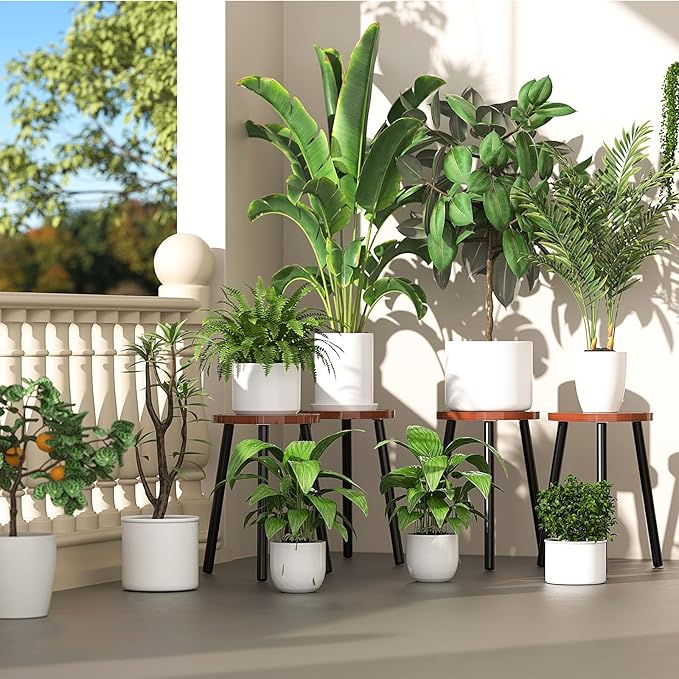 2-Pack Wood Plant Stands Indoor, 16.7" Tall Plant Stand Outdoor Mid-Century Plant Stool, Single Plant Table Modern Small Round Side/End Table for Living Room, Balcony, Office(Brown)