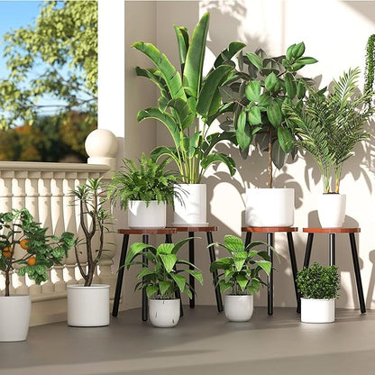 2-Pack Wood Plant Stands Indoor, 16.7" Tall Plant Stand Outdoor Mid-Century Plant Stool, Single Plant Table Modern Small Round Side/End Table for Living Room, Balcony, Office(Brown)