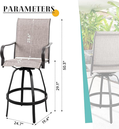 Vongrasig 6 Piece Patio Swivel Bar Chairs, All Weather Metal Textile High Swivel Bar Stools Chairs, Outdoor High Top Bistro Set for Backyard, Lawn Garden, Balcony, Taupe
