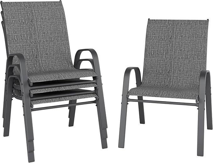 Patio Dining Chairs Set of 4, Dark Grey Metal Frame with 650D Fabric