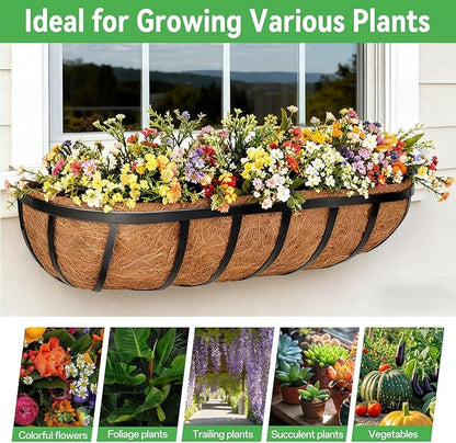 ZeeDix 30 Inch Trough Coconut Liners for Planters - 100% Natural Coconut Coir Fiber Planter Liners Replacement for Window Boxes, Wall Baskets, Deck Flower Boxes, Garden Railing Fence Troughs (2-Pack)