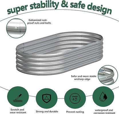 2PCS 4x2x1FT Galvanized Raised Garden Bed Kit,Vegetable Boxes-Oval Metal Flower Box,Large Planter Raised Beds Outdoor Garden for Planting,Fruit,Herb-Silver
