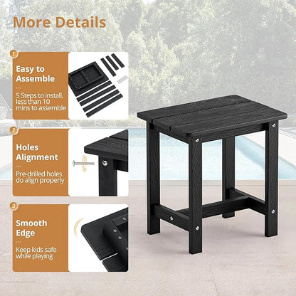 LUE BONA Outdoor Side Table Set of 2, HDPS Small Outdoor Table, Adirondack Side Table, Outside End Table for Patio, Porch, Deck, Pool, Weather Resistant/Easy Maintenance/Indoor or Outside Use, Black