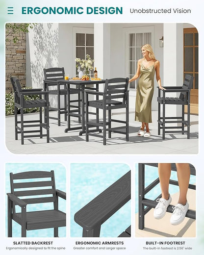 SERWALL 5 Pieces Outdoor Patio Bar Set, Tall Adirondack Bar Chair and Table Set, Gray
