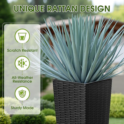 Devoko Resin Tall Planters with Tray for Outdoor Plants Set of 2, Large Taper Outdoor Planter Pots with 4 Drainage Holes, Flower Pots Modern Decor for Porch, Patio, Backyard, Garden(Black, 24")