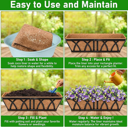 Riare 4 Pack 24 Inch Rectangle Coconut Liners for Planters, Natural Coconut Fiber Planter Liners, Window Box Liner Trough Coco Liner for Outdoor Flower, Garden Wall, Deck & Fence Planter Boxes