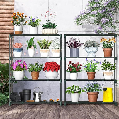 Ohuhu Plant Greenhouse Shelves 4 Tier 2 Pack Extra-Wide Stable Green House Shelving for Outdoor, 31x18x42 Inch Portable Rustproof Metal Shelf Plant Stand Rack Greenhouse Accessories