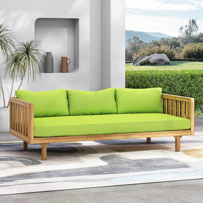 Merax Solid Acacia Wood Couch Chaise Lounge Chair Indoor, 3 Seater Daybed Sofa Couches with Cushions & Pillow, Heavy Frame Day Bed for Living Room, Office, Outdoor, Balcony, Patio, Water Resistant