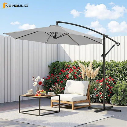 NEWBULIG 10FT Patio Umbrella, Offset Cantilever Outdoor Patio Table Umbrella, UV Protection, Fade Resistant Fabric, Easy Tilt Adjustment for Pool, Deck, Garden, Backyard