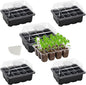 Bonviee 5-Pack Seed Starter Tray Seedling Kits,Plant Starter Kit with Adjustable Humidity Dome and Base Indoor Greenhouse Mini Propagator for Seeds Growing Starting (12 Cells per Tray,Black)